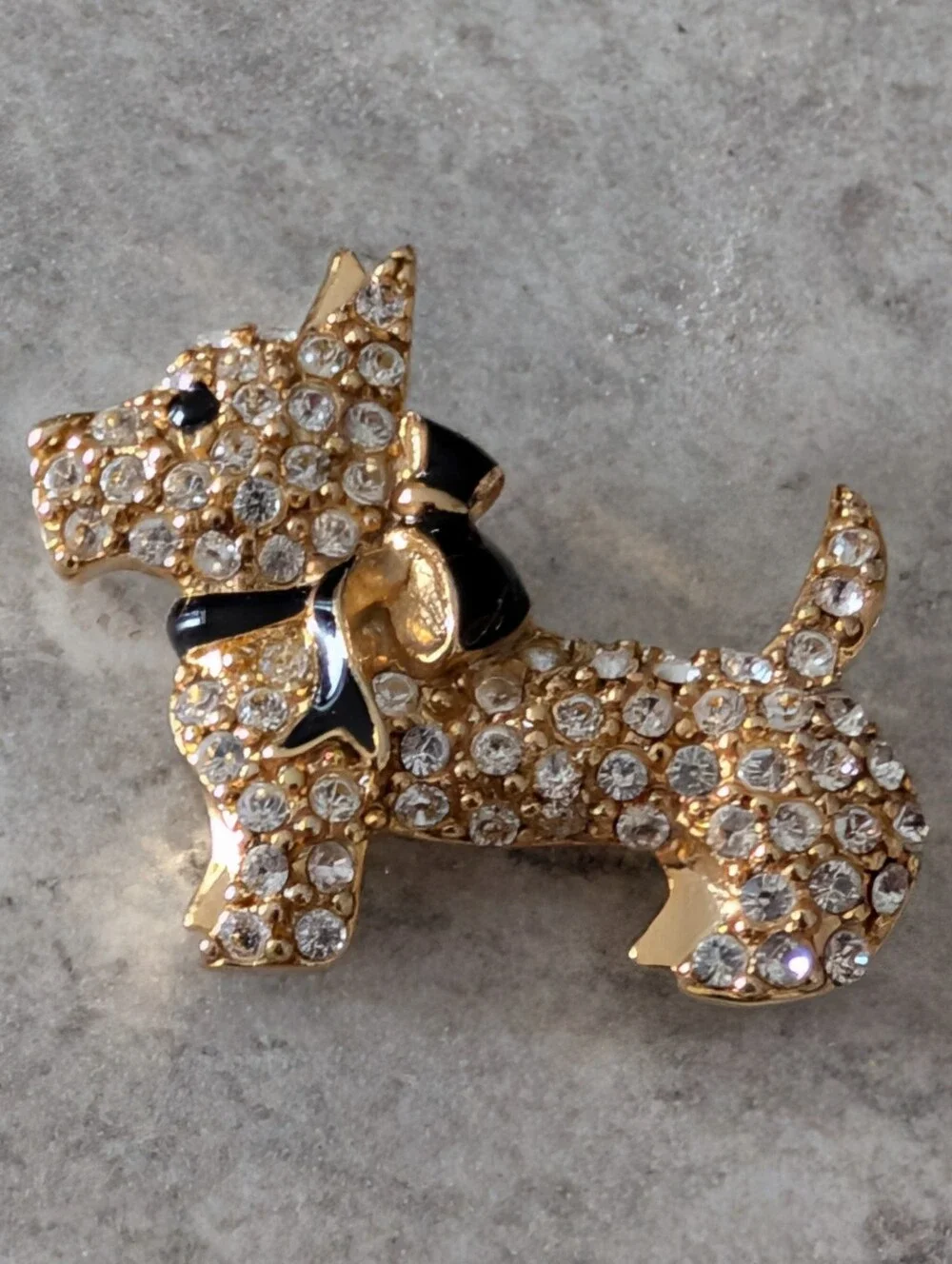 Vintage Monet Pave Set Clear Rhinestone Scottie Dog Brooch